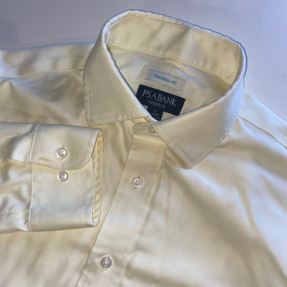 Jos. A. Bank Reserve Tailored Fit Herringbone Dress Shirt Yellow 17 34/35 Mens